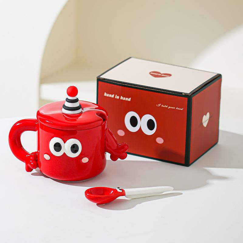 Holding Hands Cup Couple Ceramic Cup Gift Box Funny Mug with Lid Household Niche Water Cup Wedding Gift Cup