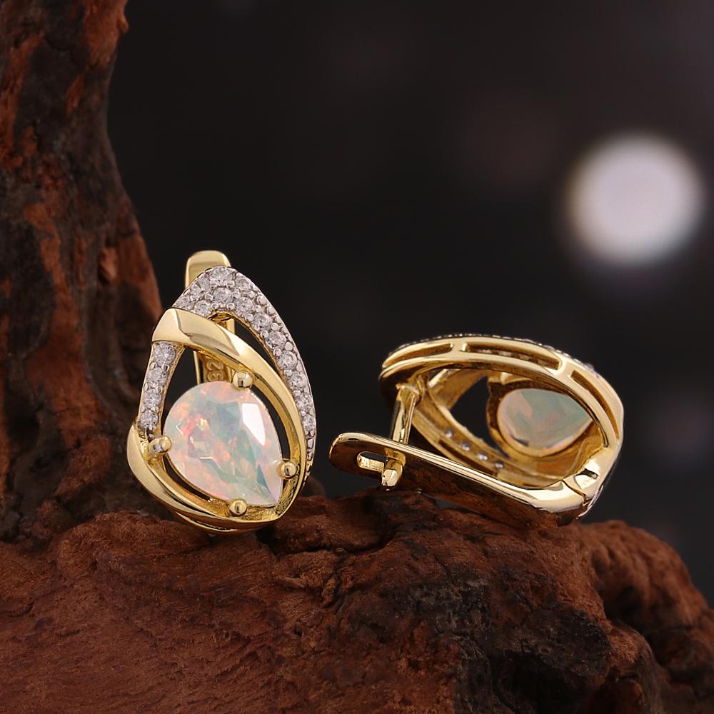 Gorgeous 925 Sterling Silver Earrings Natural Colorful Pear 6*8mm Opal October Birthstone Fine Jewelry for Women's Party Gifts
