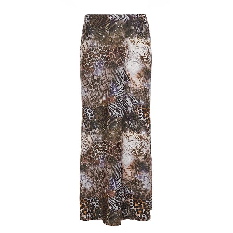 

European/American Style Animal Print Midi Skirt - Women s Slimming Vacation Bodycon Long Skirt M