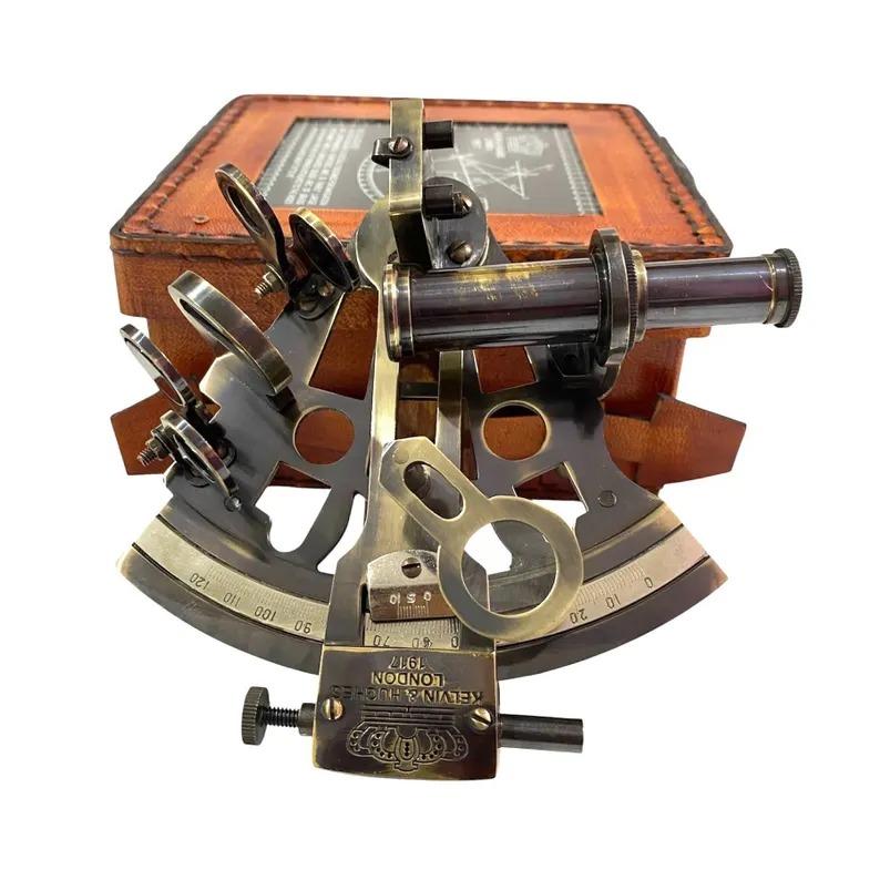 Brass Nautical Sextant with Leather Box for Navigation, Marine Décor, Maritime Collectible, Perfect Gift for Sailors and Nautical Lovers