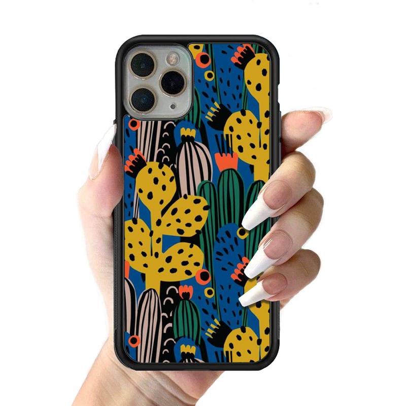 YNDFCNB Plant Cactus Phone Case Silicone PC+TPU Case for iPhone 11 12 13 Pro Max 8 7 6 Plus X SE XR Hard Fundas