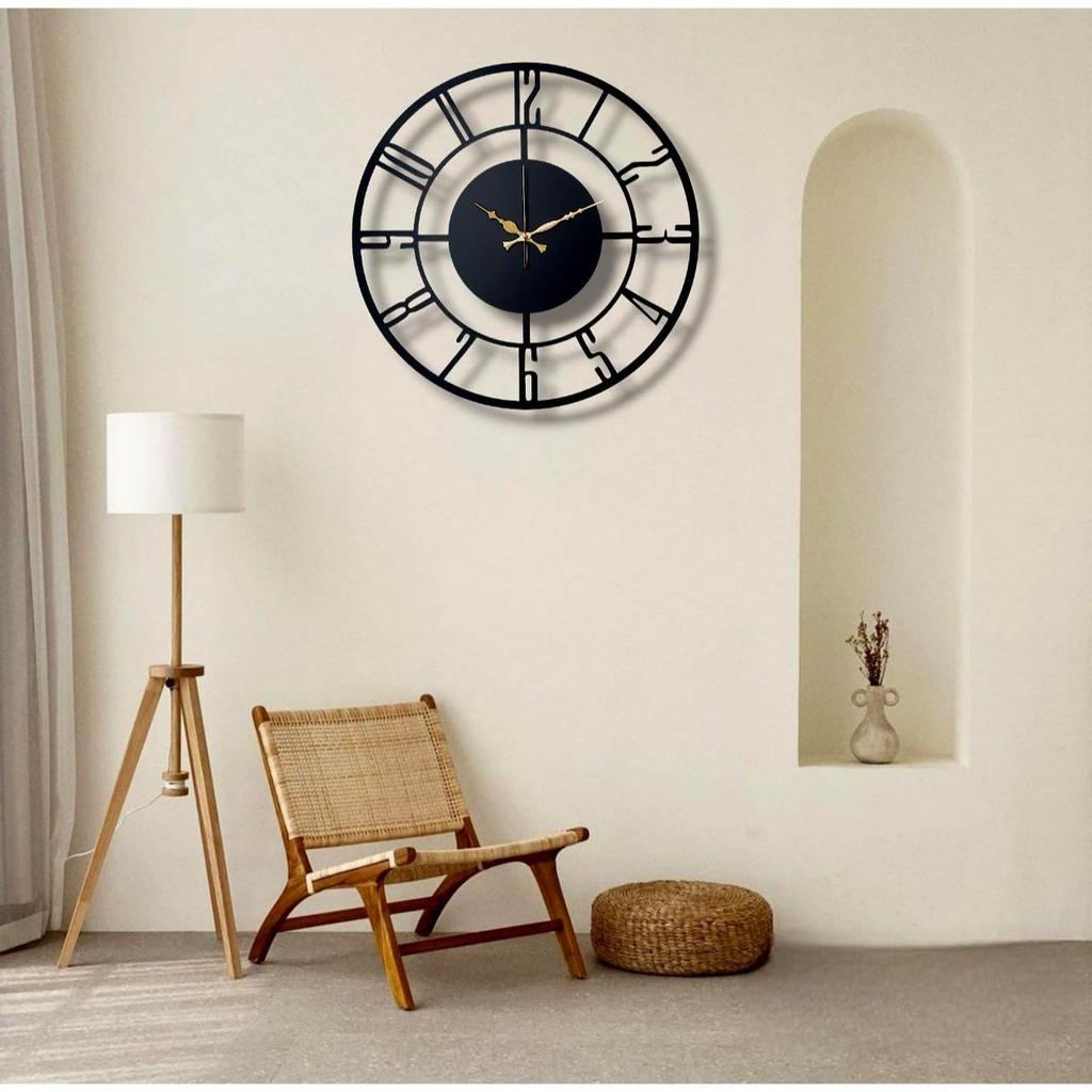 Morden Metal Wall Clock for Living Room Bedroom Office Kitchen Stylish Analog Wall Clock for Home and Hall Designer Big Size Modern (50 Cm) (Black