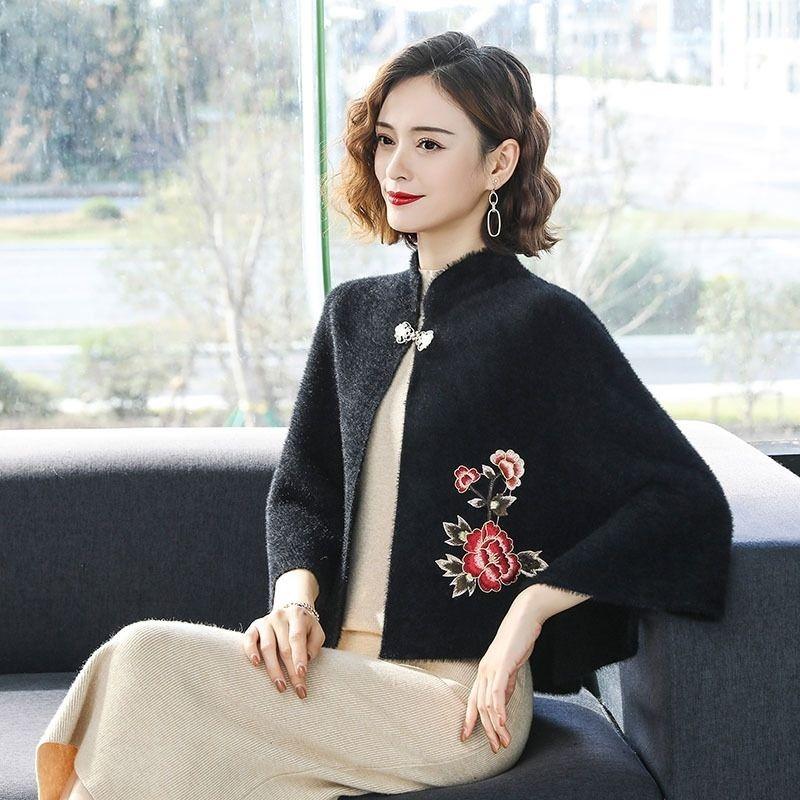 Șal pelerină, palton mic, scurt, toamnă și iarnă, cardigan gros, pelerină, pulover tricotat pentru femei