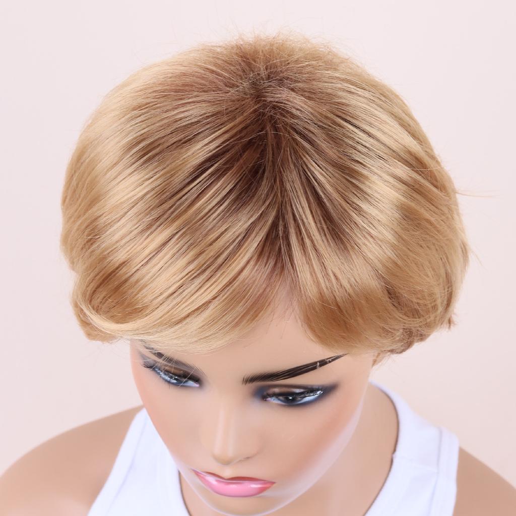 Perücken für Damen, geschichtet, mit seitlichem Pony, blond, braun, kurze, natürlich gewellte Perücke für den täglichen Gebrauch, Party, Cosplay, hitzebeständige Faser