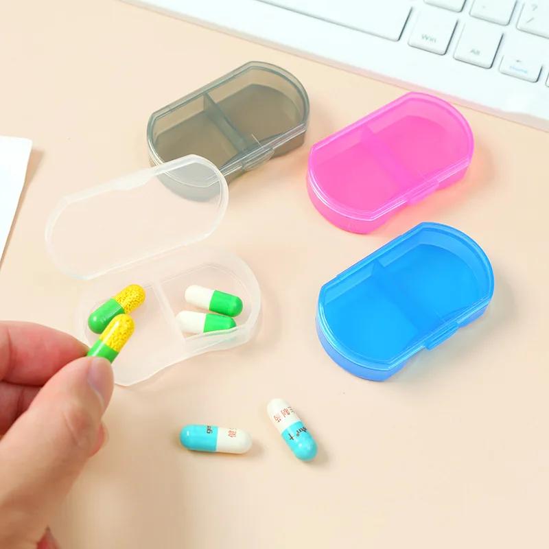 Portable Mini Travel Pill Organizer Transparent Dual Compartment Morning And Night Medicine Box Capsule Holder Drug Storage