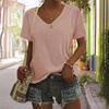European and American women's solid color V-neck short-sleeved T-shirt, loose casual top can be printed in stock.