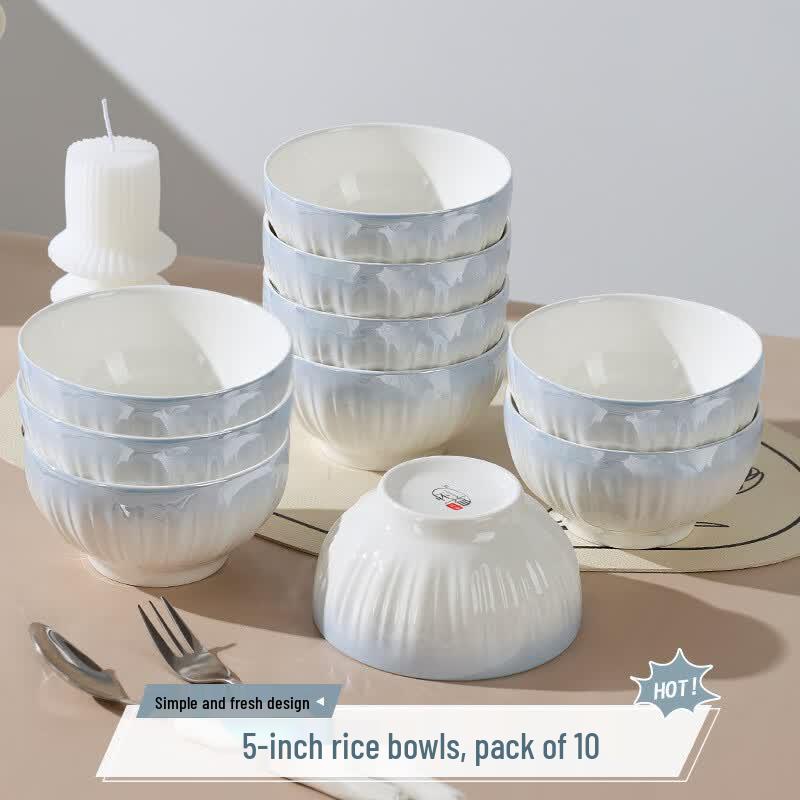 OIMG Rococo Gradient Blue 5-inch Ceramic Rice Bowls (Set of 10)
