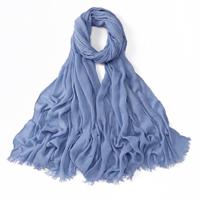 % Rayon Pleated Solid Color Human Cotton Two-end Beard Bag Headscarf Female, New Breathable Soft Scarf