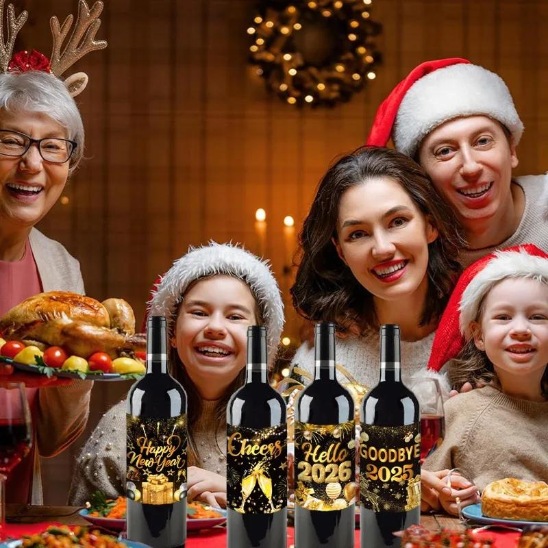 9Sheets Happy New Year Wine Bottle Label Sticker Black and Gold New Year Beer Bottle Stickers New Year Eve Party Decor