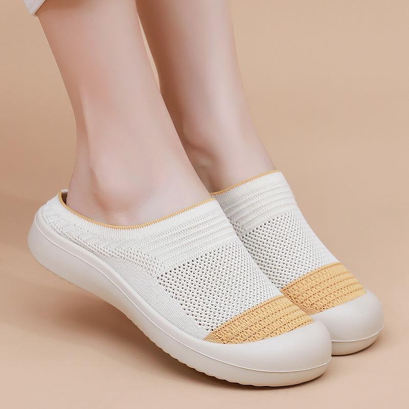 Shoes summer women's new women's shoes breathable mesh casual half-drag women's shoes round head soft sole shallow mouth fashion single shoes