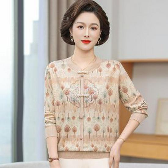 

2026 Spring/Autumn Women s Slimming Long-Sleeve Top for Middle-Aged & Elderly XL света кофе