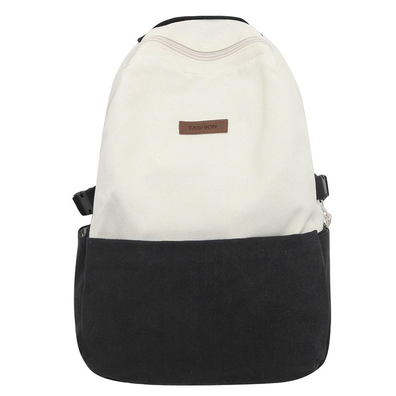 

Студенческий школьный рюкзак с цветными блоками, большой вместительный холщовый рюкзак для учащихся средней школы, женский чёрный