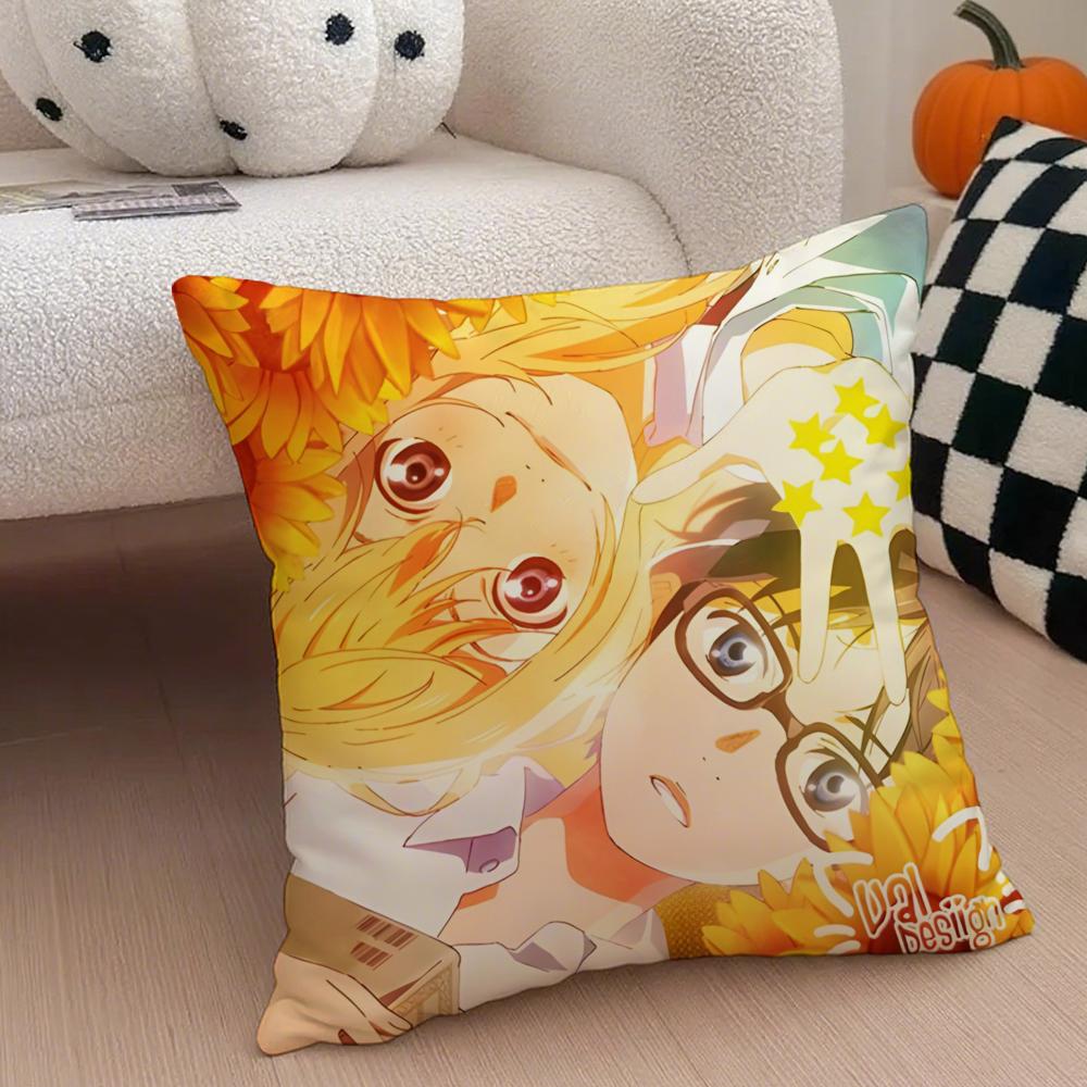 Anime bittersweet YYour Lie in April Cushion Cover Throw Pillow Cover Hidden Button Durable Polyester Chair Cushion