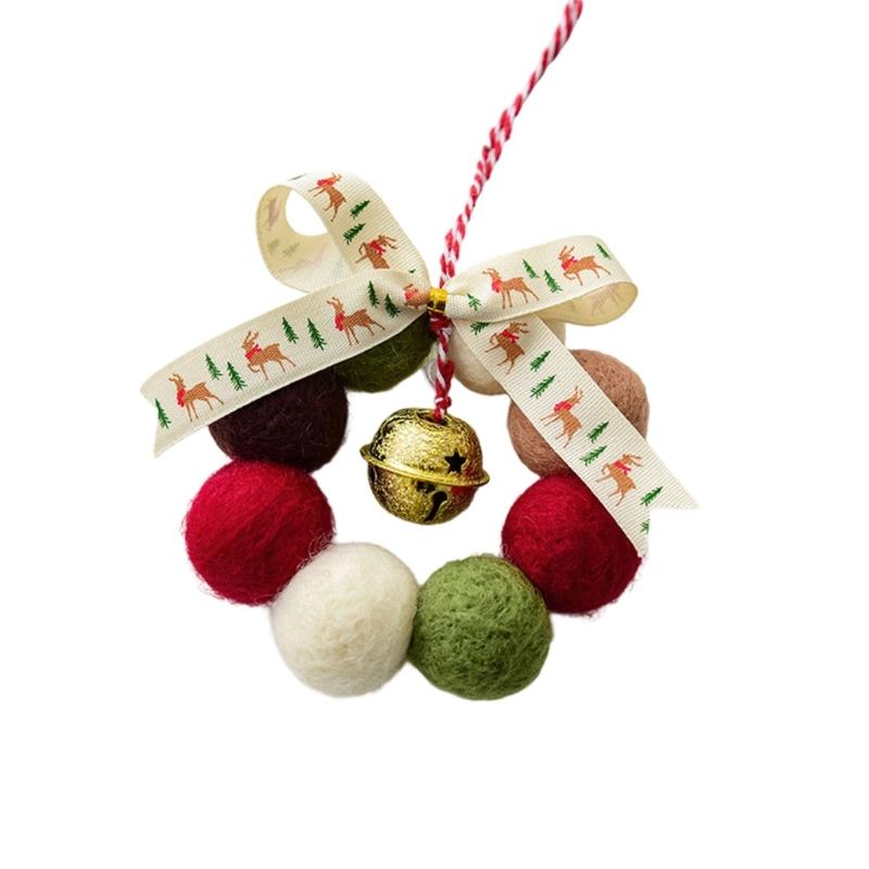Small Wool Ball Holiday Hanging Craft Feature Soft Felt And Sparkling Bells Christmas Decorative Accent