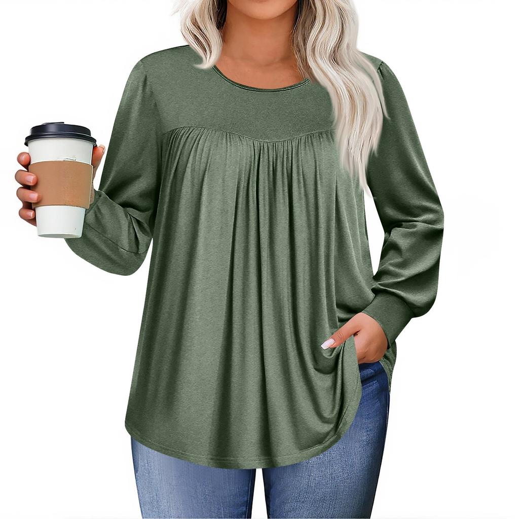 Dámské topy plus size košile s dlouhým rukávem kulatý výstřih splývavá tunika ležérní volná halenka L-5X