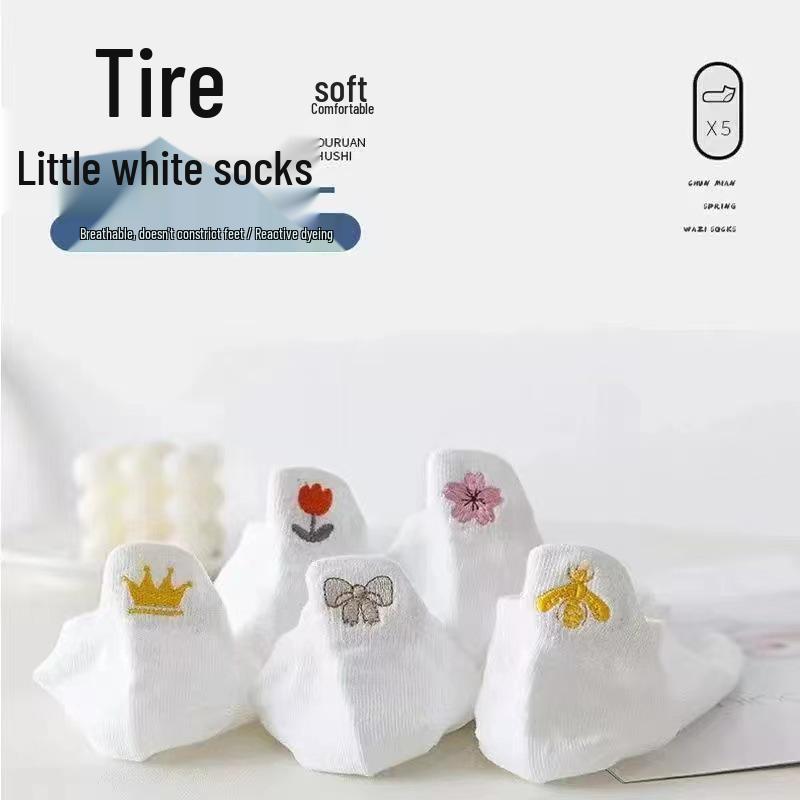 

Japanese Cute Embroidered Floral Low-Cut College Style Boat Socks Bowknot