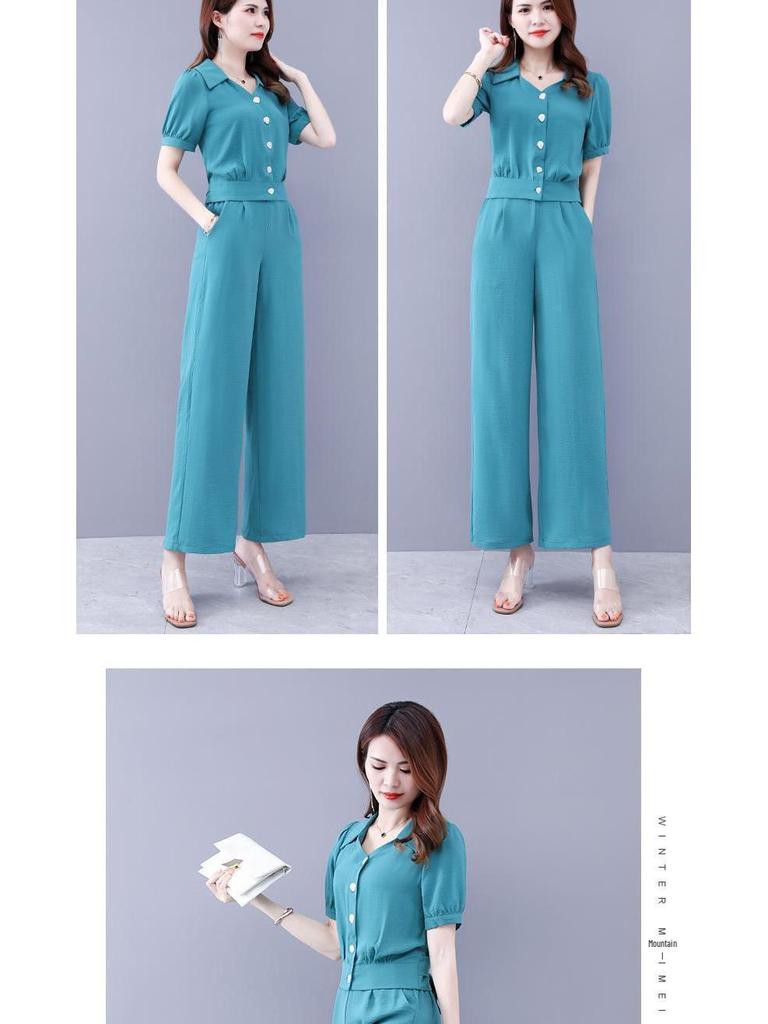 Trendiger Damen Chiffon Zweiteiler für Sommer 2025 - Stilvolles altersloses Hemd- und Hosen-Set für den Frühling