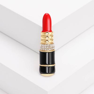 Simple Lipstick Corsage Rhinestone Alloy Sturdy Long Lifespan Brooch Women Accessories