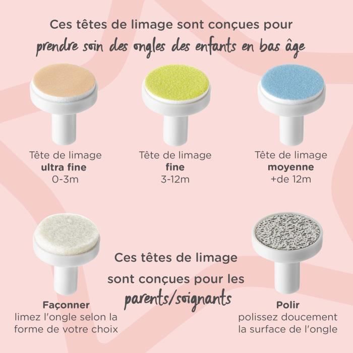 Lime à ongles électrique - tommee tippee - coupe-ongles - eclairage led - 6 têtes de limage - bébé et adulte