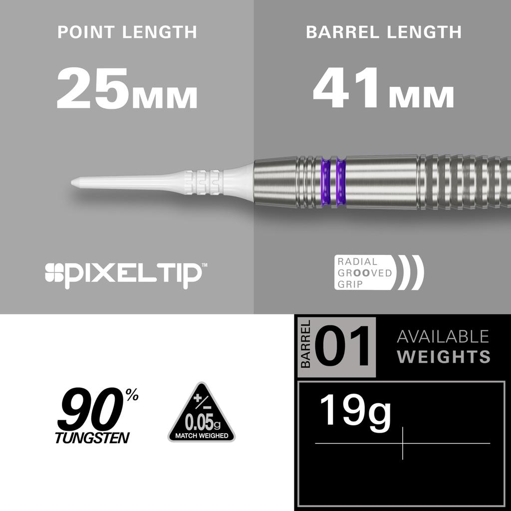 TARGET COLOURS GEN4 PURPLE 90% Tungsten 19g 2BA Soft Tip Darts