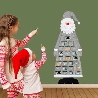 Calendrier de l'Avent Sapin de Noël en Feutre Décoration à Suspendre Ornement de Fête Cadeaux de Noël pour Enfants Décoration de Porte Murale pour Maison Fête