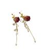 Court-style Retro Romantic Natural Red Rose Flower Copper-plated with Real Gold Pearl Earrings As A Design Accessory Stud Earrings