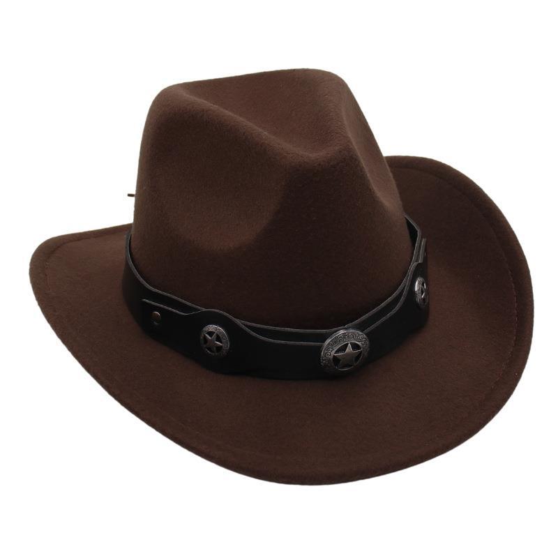 Western Cowboy Top Hat British Retro Jazz Hat Pentagram Badge Felt Hat Trend