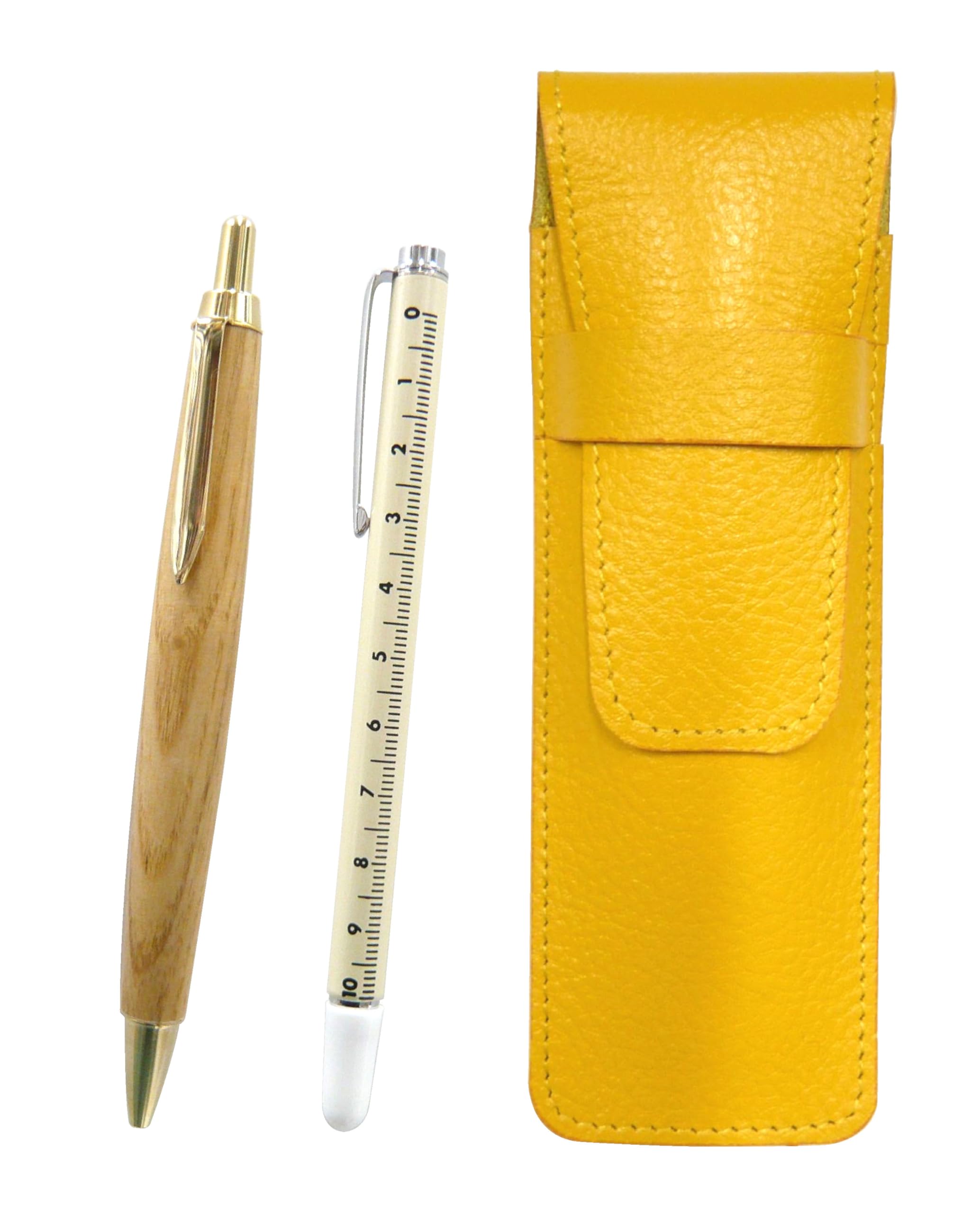 

Желтая зернистая кожа пенал линейка и кленовое дерево ретро шариковая ручка набор футляр, SASY-708W-HS47S
