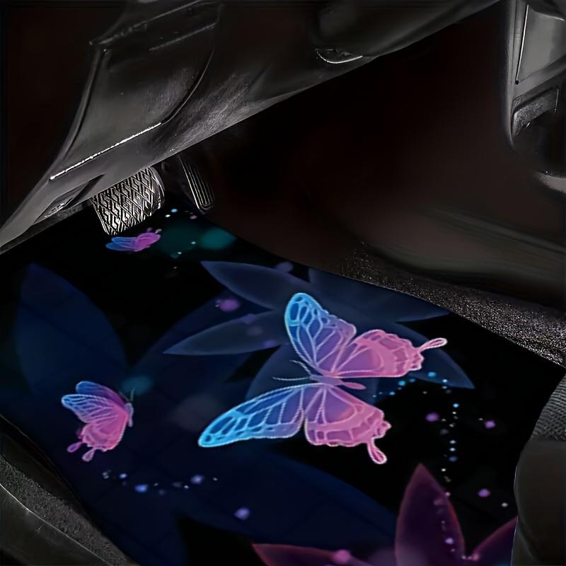 4pcs Purple Butterflies Printed Car Floor Mats, Heavy Duty Car Mats, Car Accessories, Universal Fit
