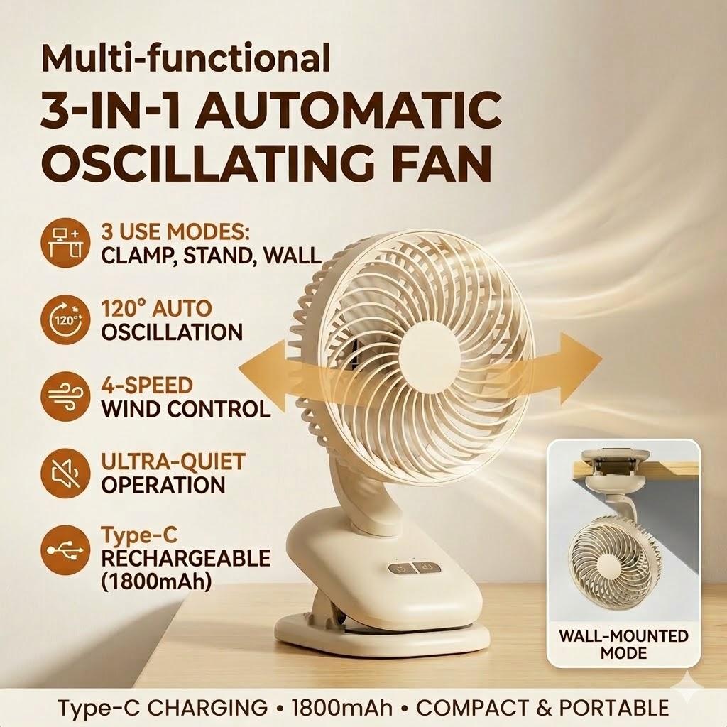 2000mAh Clip on Stroller Fan Rechargeable Portable Desk Fan with 4 Speed Settings 120° Auto Oscillation Baby Stroller Parts