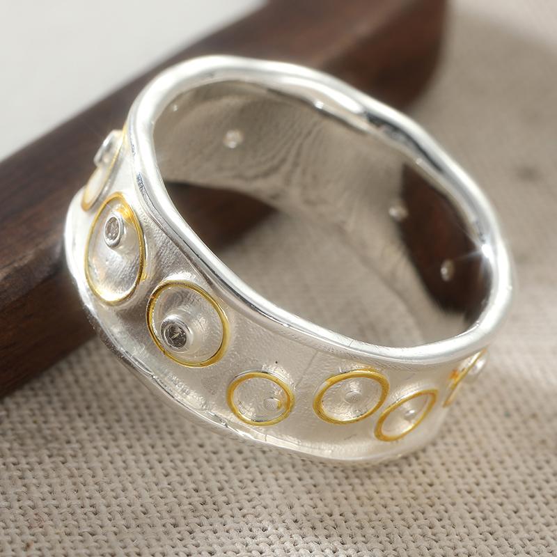 Vintage Handgeschnitzter Geometrie Damenring Zweifarbiges Metall Geometrie Tägliches Tragen Party Schmuck Jahrestagsgeschenk