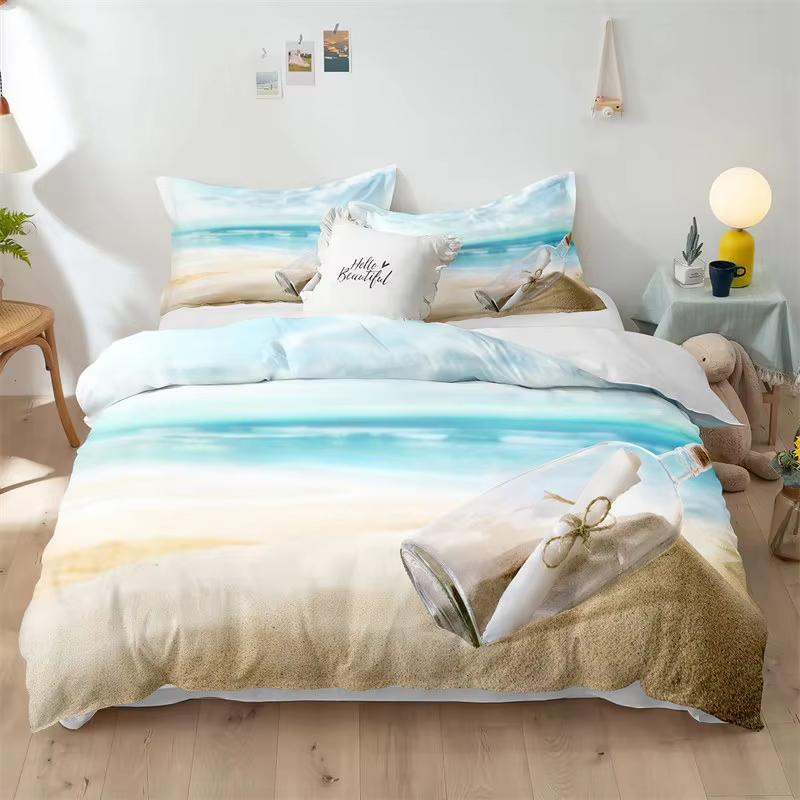 Beach Duvet Cover Set Seashell Starfish Bedding Set Microfiber Conch Scallop Print Comforter Cover Double Full For Kids Adults