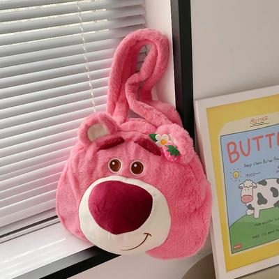 Bolsa da moda de grande capacidade para mulheres, nova bolsa de ombro de pelúcia com cabeça de urso fofa, bolsa de mão divertida de monstro de desenho animado