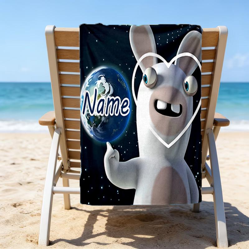 1pc Raving Rabbids Beach Towel with Custom Name, Beach/Swimming/Bath/Picnic/Camping Towel, Suitable for Seaside Beaches