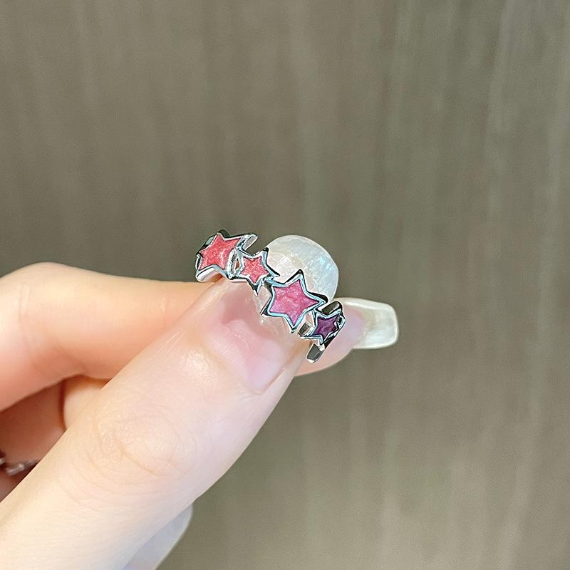 Y2K Star Open Drip Oil French Premium Ring Niche Design Ring Adjustable Personalized Dopamine Jewelry