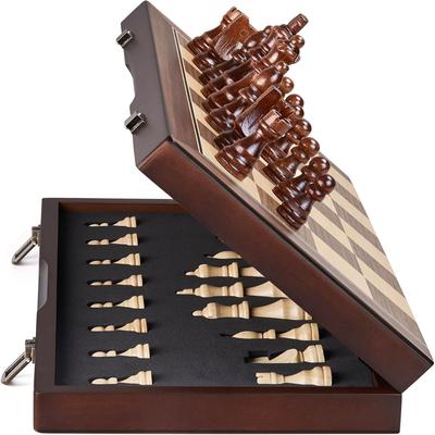 39Cm/15" Wooden Chess Set – Foldable Board, Handcrafted Pieces, Storage Slots, Gift Box, For Adults, Beginners & Tournament