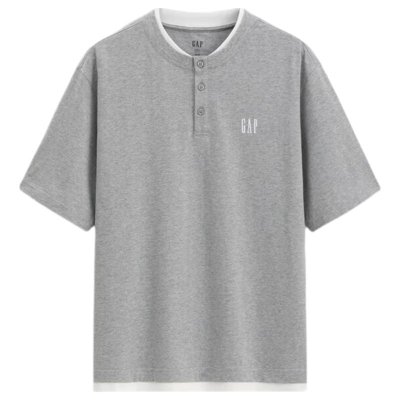 GAP Unisex 2026 Spring Cotton Logo Loose Henley Layered Short Sleeve Top 175/96A