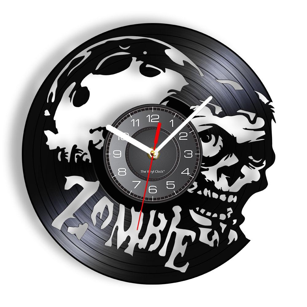 Zombie Wall Clock Horror Wall Art Zombie Infection Vintage Vinyl Record Wall Clock Zombie Head Brain Halloween Wall Decor