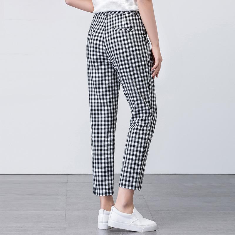Black and White Plaid Pants Women's Nine-point Pants Korean Version of Thin Harlan Pants High Waist Summer Thin Casual Pants Thousand Bird Plaid Pants
