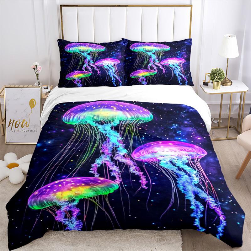 3pcs Colorful Jellyfish Bedding Set - Includes One Quilt Cover and Two Pillowcases (No Core) - Perfect for Bedroom and Guest Room Decoration