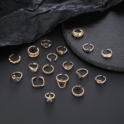 Retro Foot Ornament Love Star Moon Starfish Eye Pattern Open Foot Ring 18-Piece Set