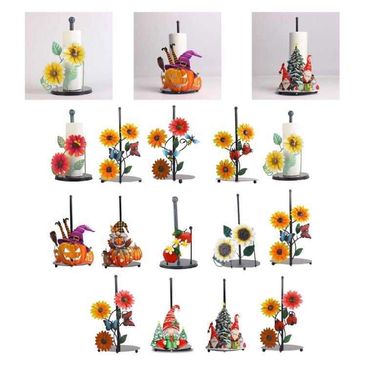 Iron Paper Towel Holder Flowers Christmas Tissue Holder Kitchen Roll Paper Stand Organizers for Kitchen Countertop