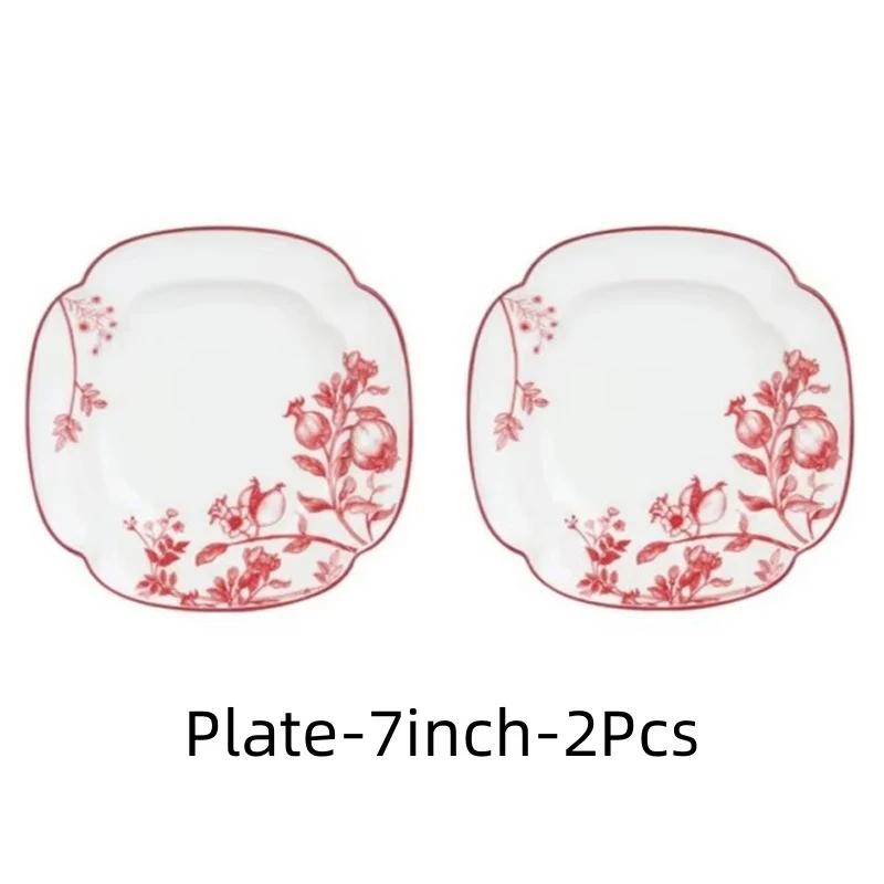 Ceramic Tableware Pomegranate Flower Pattern Housewarming Bowls Plate Steak Plate Dinnerware Microwave Feativel Gift
