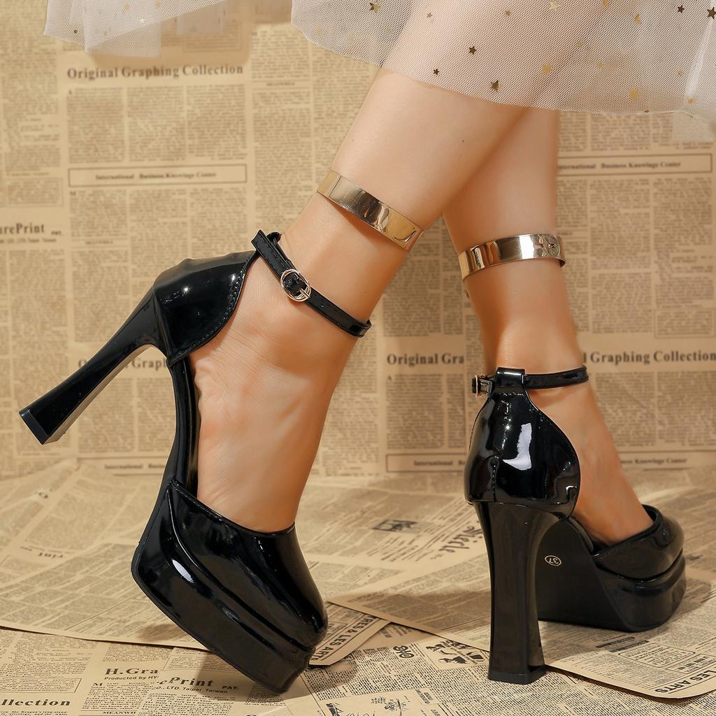 Women's Shoes New Fashion Bag Head Shallow Mouth Waterproof Table Buckle Temperament Simple Versatile High Heels