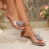 Foreign trade large size women's rhinestone flower sandals 2025 new transparent platform party dress sandals high heels