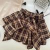 Girls Summer Outfit Khaki Short Sleeve T Shirt And Bow Plaid Skirt Set Two Piece Casual Fashion Clothing For Kids
