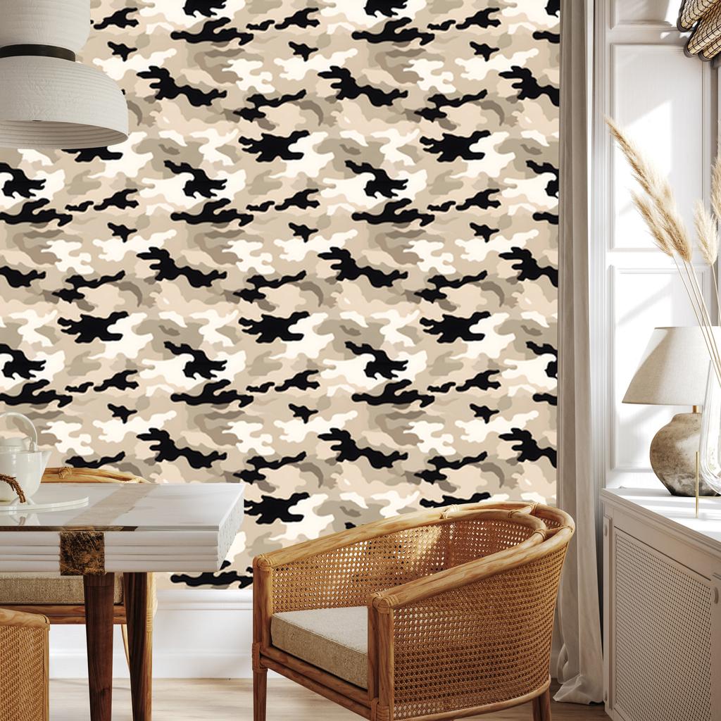 Military Camouflage Wallpaper Beige, Cream and White for Living Room and Bedroom 50x1000