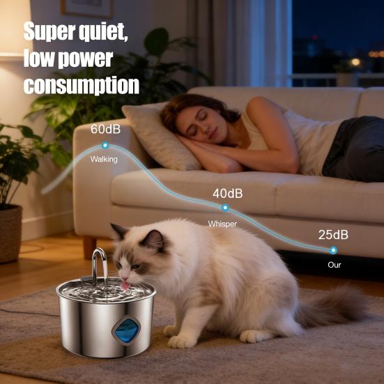 Yousheng 3.2L Pet Water Fountain Stainless Steel Cat Water Fountain with Water Level Window Quadruple Filtration Silent Fountain for Dogs And Cats