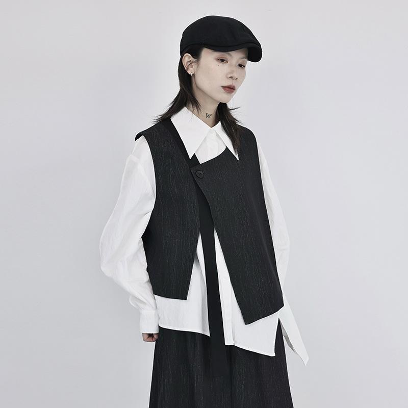 Niche Style Irregular Design Yarn-dyed Fabric Vintage Casual Vest Women Korean Fashion Elegant Sleeveless Waistcoat