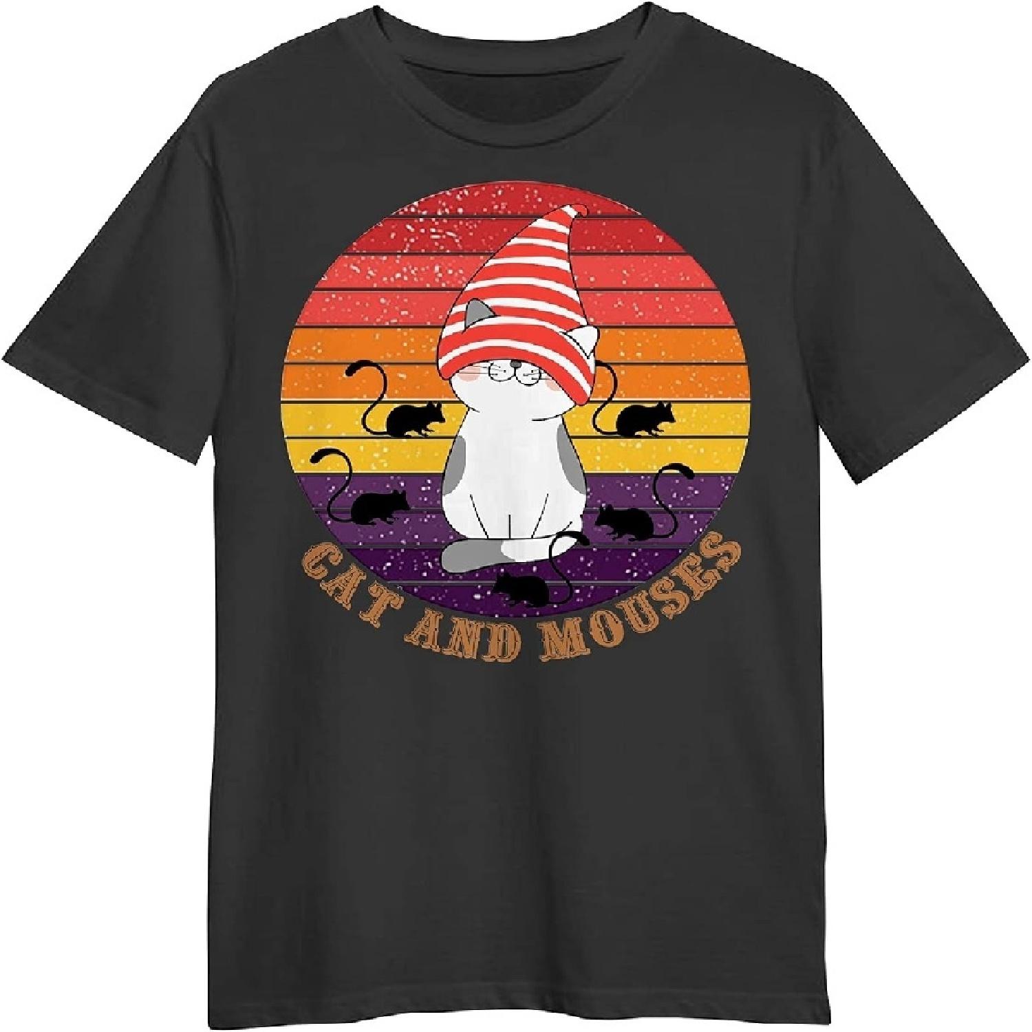 Cat and Mouses Retro Sunset T-Shirt, Funny Cat and Mouses T-Shirt, Love Cat and Mouses T-Shirt, Gift Cat and Mouses T-Shirt Black S